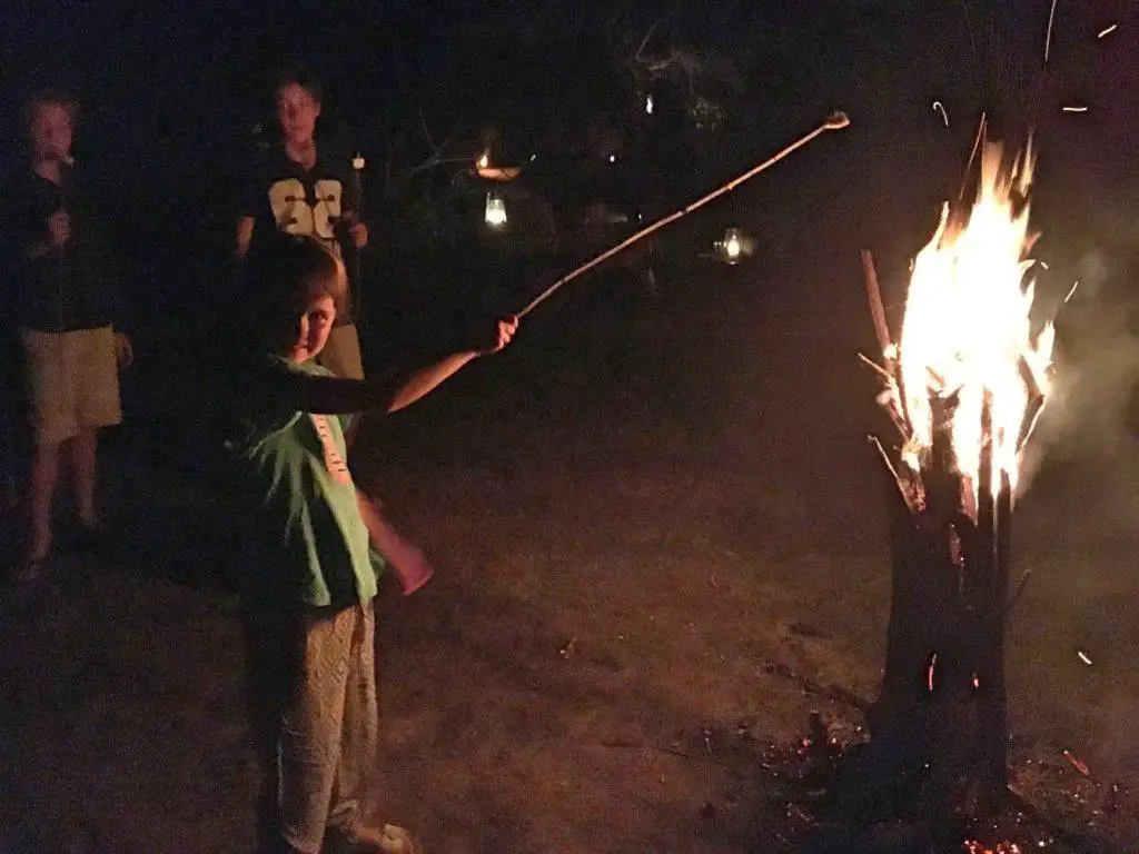 Roasting marshmallows by the campfire
