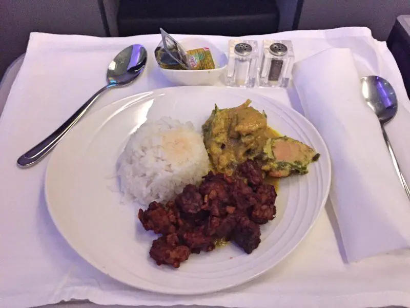 Malaysian curry and rice from Kuala Lumpur to Auckland on malaysia airline business smart